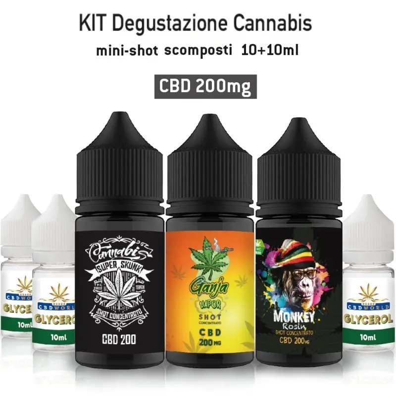 KIT E-LIQUID SCOMPOSTI (da miscelare) MINI SHOT SERIES MIX AND VAPE CBD 200mg 10+10ml