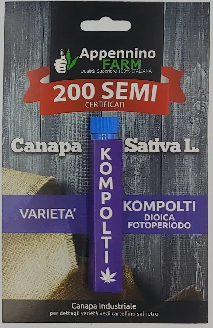 SEMI CERTIFICATI CANNABIS SATIVA L. VARIETÀ KOMPOLTI (DIOICA) Pack 200 semi 0,0036 kg netto