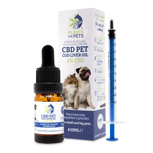 OLIO CON CBD AL  6% PER ANIMALE DOMESTICO AL FEGATO DI MERLUZZO Flacone da 10ml PLANTS FOR PETS 