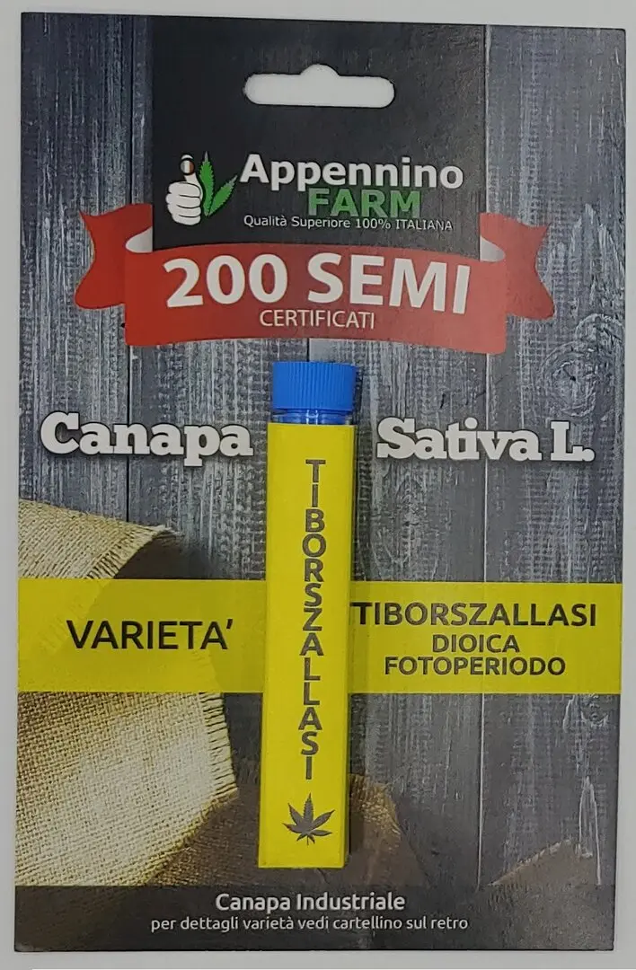 SEMI CERTIFICATI CANNABIS SATIVA L. VARIETÀ TIBORSZALLASI (DIOICA) Pack 200 semi 0,0036 kg netto